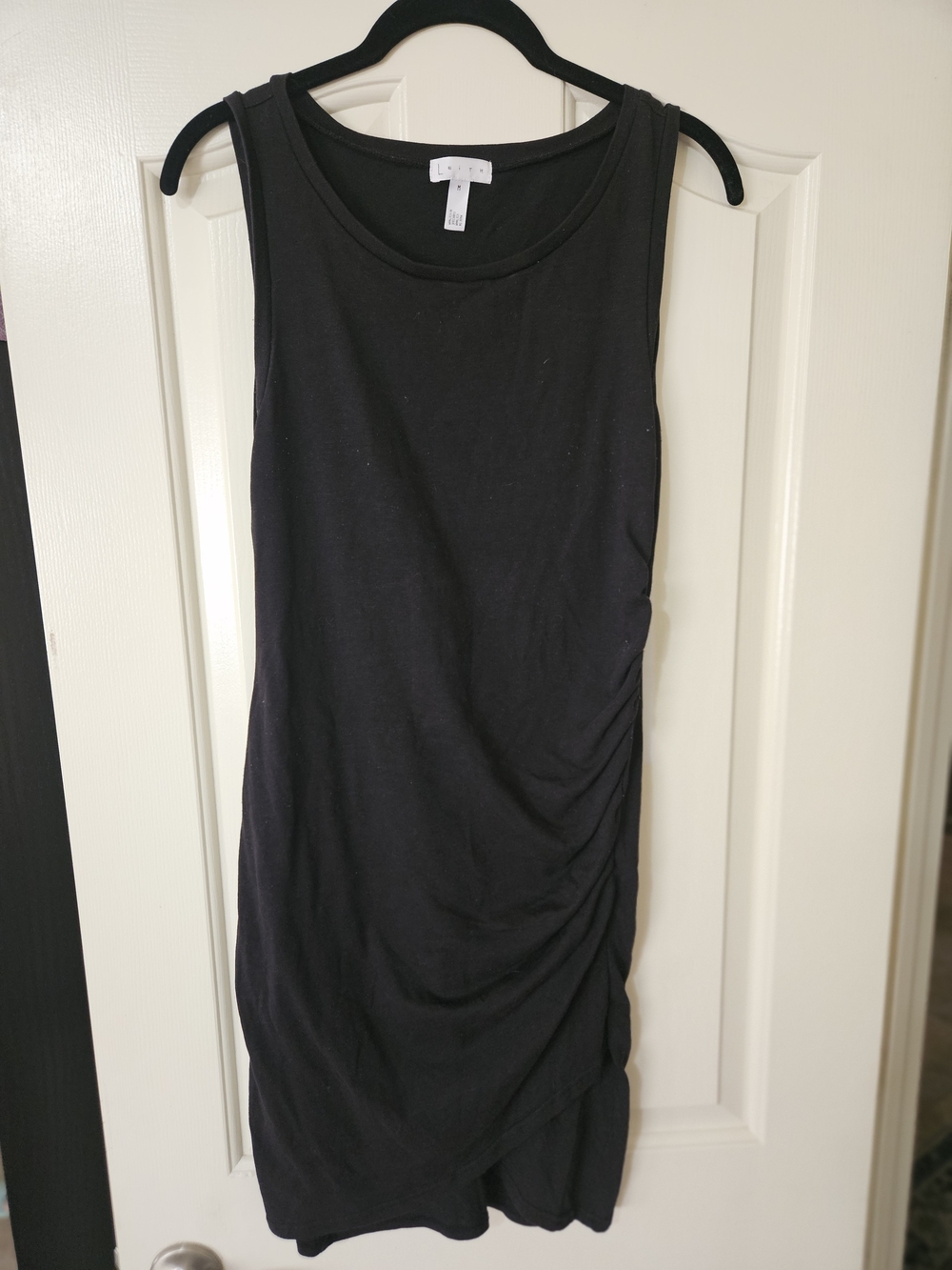 Leith Black Sleeveless Ruched Midi Dress